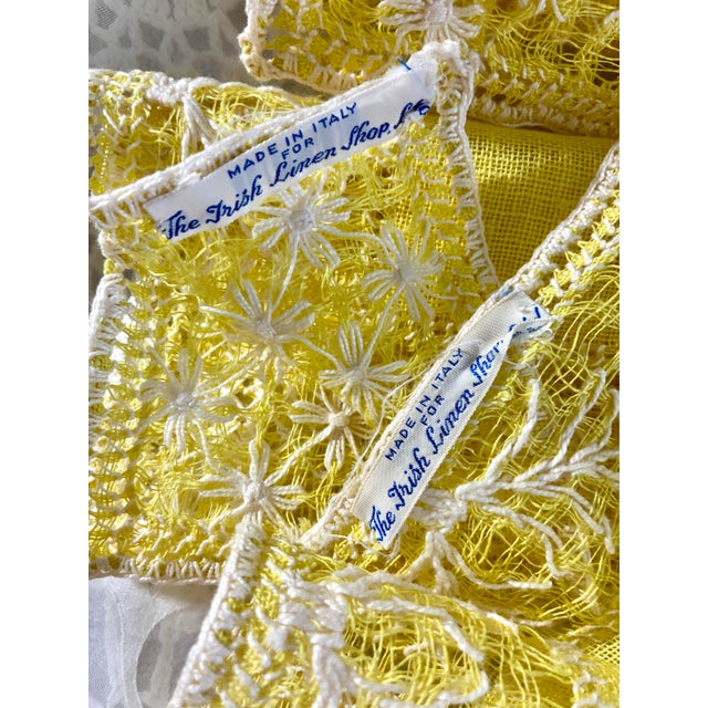 Vintage collectibles linen placemats set of 4 embroidered Madeira style borders beautiful collectible chartreuse- yellow...