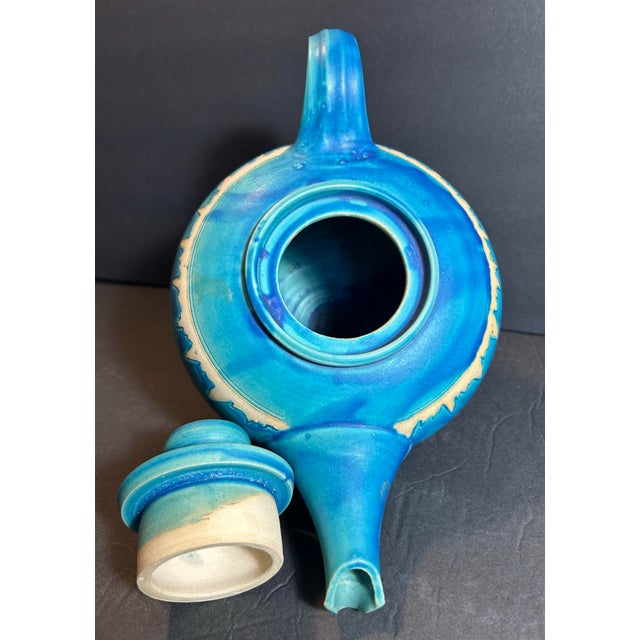 Blue 1980s Blue Drip Glazed Stoneware Studio Pottery Teapot For Sale - Image 8 of 9