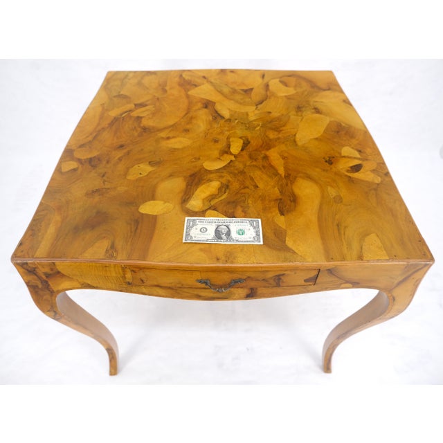 Fine Burl Olive Wood Elegant Italian Square Game Table MINT For Sale - Image 13 of 15