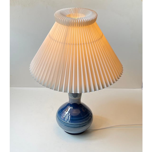 Ceramic Table Lamp with Blue Spiral Glaze from Herman A. Kähler, 1920s For Sale - Image 3 of 10