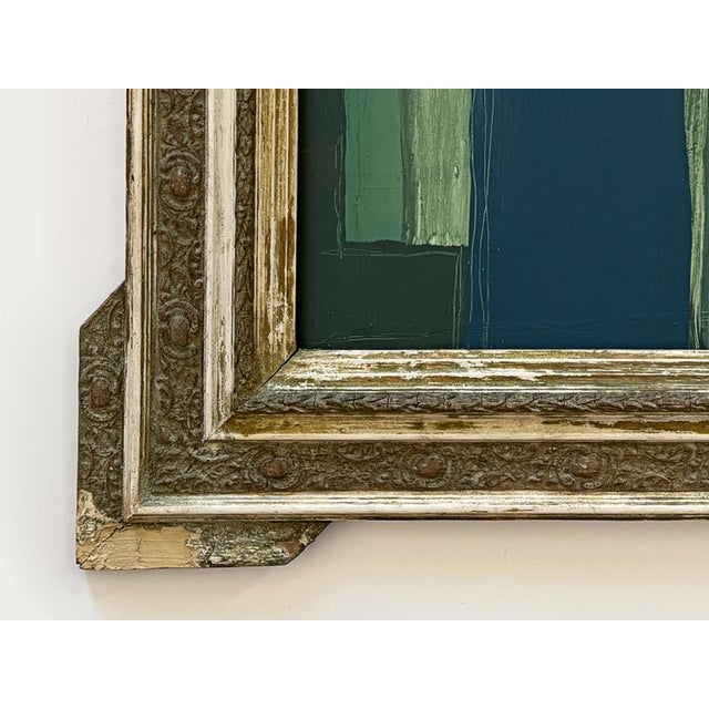 Blue “River Moss" Abstract Art in Antique Frame, Transitional Living Room Art by JTS For Sale - Image 8 of 11