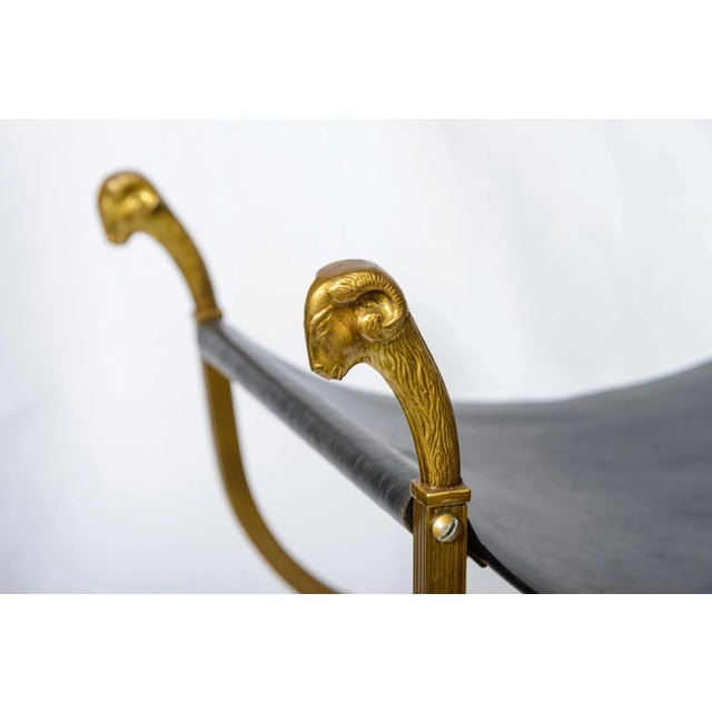 Ram Heads & Leather Campaign Stool, Attributed to Maison Jansen For Sale In West Palm - Image 6 of 9