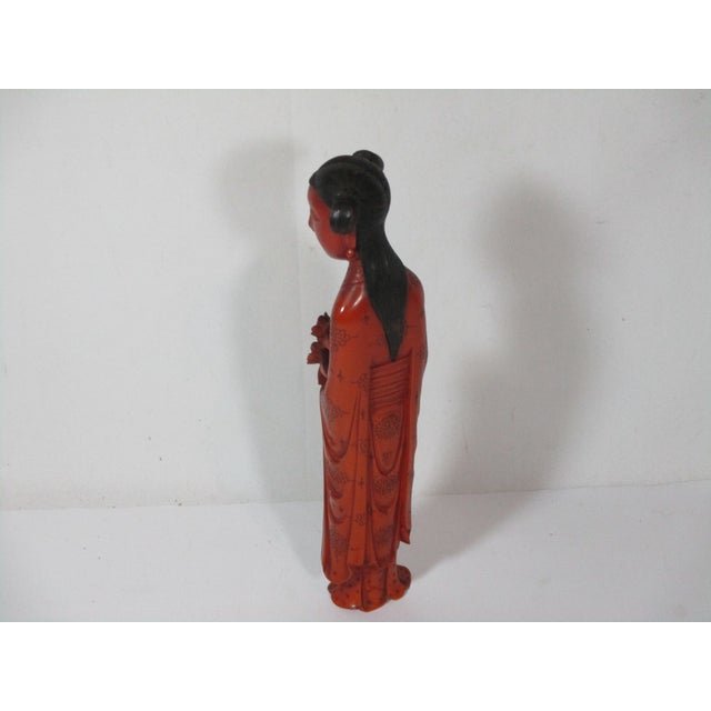 Chinese Vintage Hand Carved Resin Chinese Female Figure For Sale - Image 3 of 9