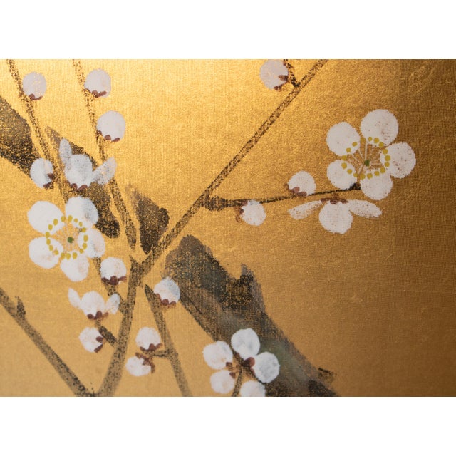 "Sakura", C. 1960s Showa Era Japanese Painted Byobu Screen For Sale - Image 9 of 18
