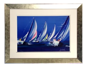 Victor Spahn "Les Regates" Sailing Hand Signed Lithograph Framed