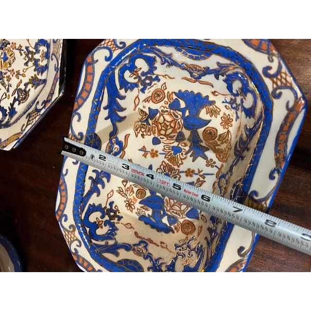 1970s Italian Blue and White Hand Painted Serving Dishes With Gold Accents- Set of 11 For Sale - Image 4 of 12