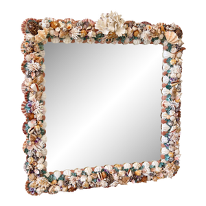 Custom Coastal Seashell Wall Mirror With Coral & Mixed Shell Mosaic Frame