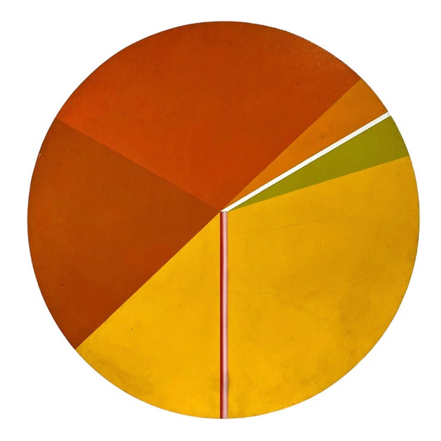 Yellow Reuven Berman Kadim, Israeli Round Tondo Hard Edged Geometric Abstract Color Painting Reuven Berman, 1974 For Sale - Image 8 of 17