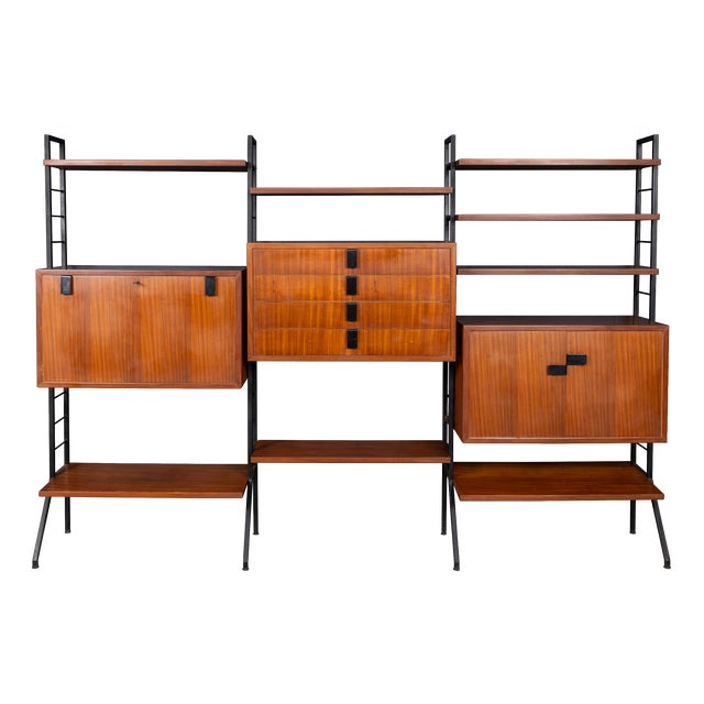 Vintage 20th Century Italian Teak Modular Wall Cabinet, 1960s For Sale