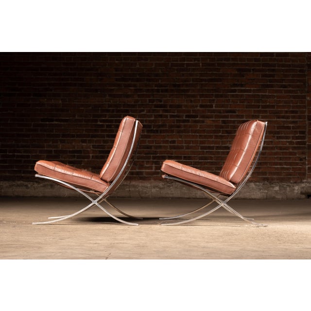 Brown Pair of Barcelona Chairs - Mies Van Der Rohe for Knoll For Sale - Image 8 of 16