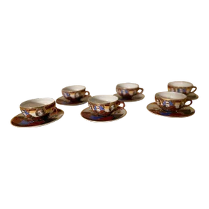 Vintage Satsuma Dragon Demitasse Cups & Saucer Set- 12 Pieces