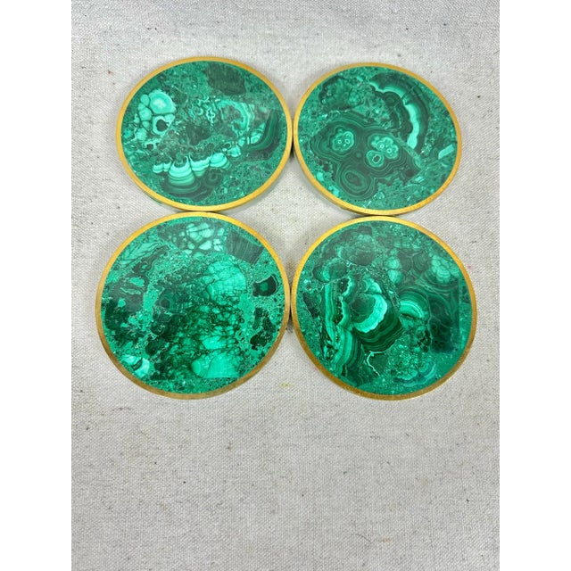 Malachite and Brass Coasters-Set of Four For Sale In New Orleans - Image 6 of 7
