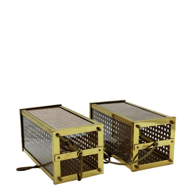 Brass and Vienna Woven Cane Table Lamps in the style of Dior, 1970s, Set of 2 For Sale - Image 3 of 9