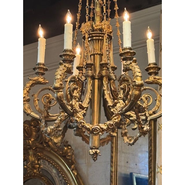 This product is a very fine 19th c. French Louis XVI Gilt Bronze Chandelier. It's curved ornate arms add a true touch of...