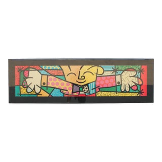 Vintage XL Pop Art Framed Print Gentleman With Bowtie - Romero Britto For Sale