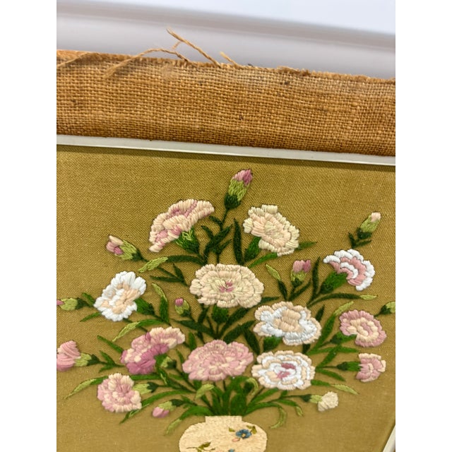 Vintage Floral Crewel Embroidery Wall Art With Burlap Border For Sale In Miami - Image 6 of 11