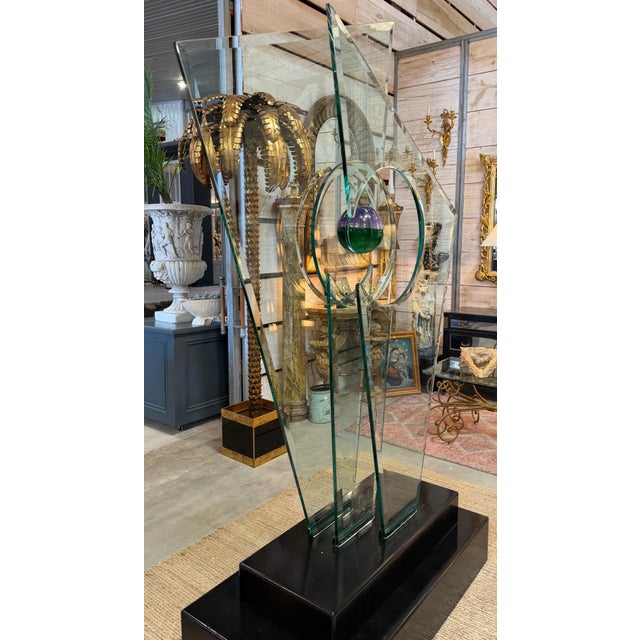 Monumental Studio Glass Architectural Sculpture with Suspended Sommerso Vase For Sale - Image 4 of 13