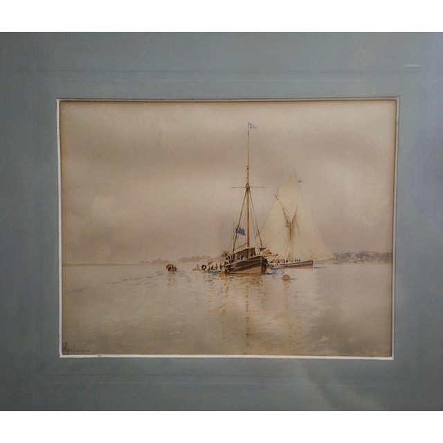 Edoardo De Martino, Off the Isle of Wight, Watercolor, 1863, Framed For Sale - Image 4 of 18