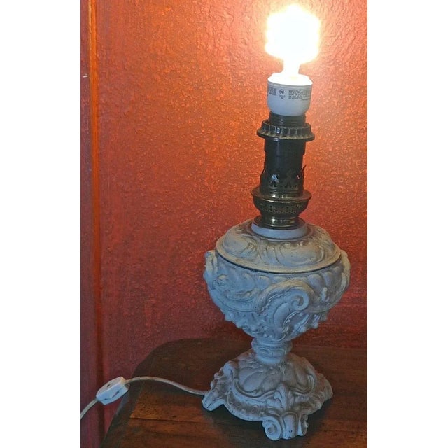 Gray 1940s French Painted Metal Table Lamp With Wax Shade. For Sale - Image 8 of 12