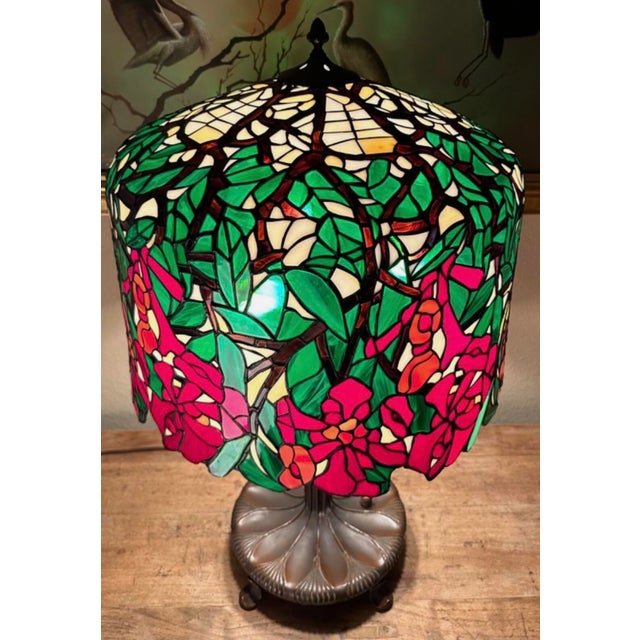 Unique Art Glass & Metal Company Tiffany Studios Style Morning Glory Leaded Glass Table Lamp, Circa 1915 For Sale - Image 9 of 18