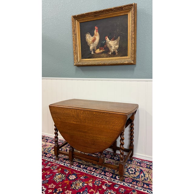 Brown Antique English Large Table Drop Leaf Gateleg Barley Twist Oak Oval C. 1920-30s For Sale - Image 8 of 18