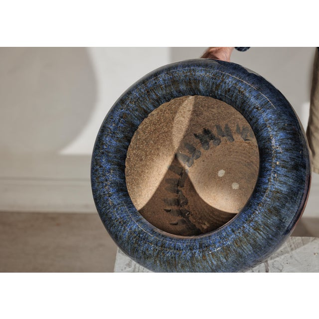 Vintage Chinese Blue-Glazed Ceramic Planter with Rounded Form and Brown Accents For Sale - Image 12 of 18