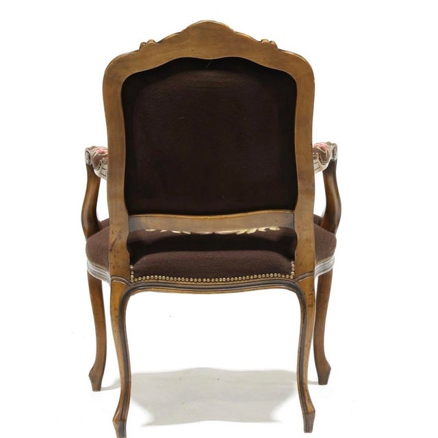 Chestnut Early 20th Century Set of Four (4) Louis XV Style Carved Chairs For Sale - Image 8 of 9