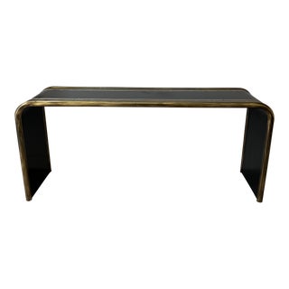 Vintage 1970s Bernhard Rohne for Mastercraft Acid Etched Brass and Black Lacquer Console Table For Sale