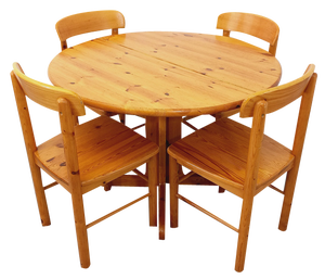 Round Dining Table & Chairs in Pine, 1970s, Set of 5