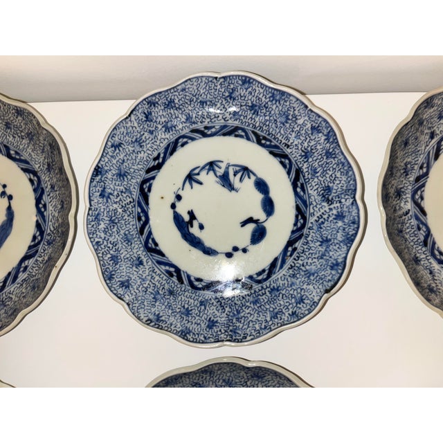 Antique Blue and White Plates - Collection of 12 - 7" X 7" Round - Scalloped Edge - End Edo or Beginning Meiji For Sale - Image 9 of 18