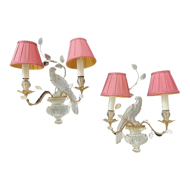 Mid 20th Century French Baguès Style Two-Light "Bird and Foliage" Sconces, a Pair For Sale