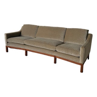 Mid-Century Curved Sofa in Sage Green Graphic Cut Mohair For Sale