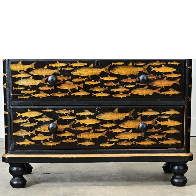 Late 19th Century English 19th Century Pine Painted Chest with Fish Decoupage For Sale - Image 5 of 11