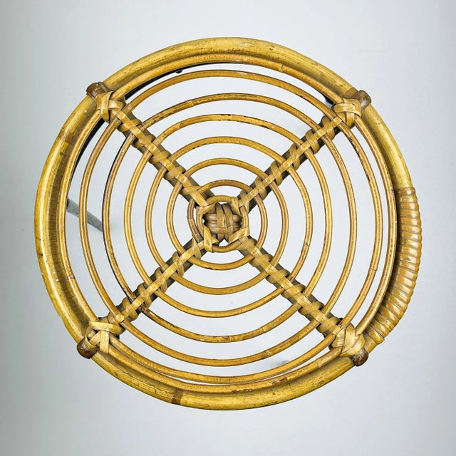 Mid-Century Modern Vintage Bamboo Metal Stool, Italy, 1950s For Sale - Image 3 of 12