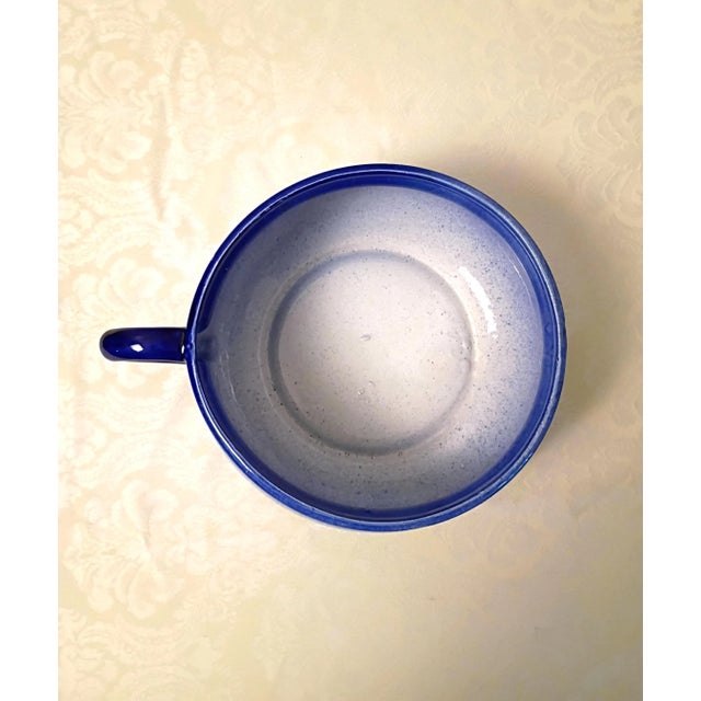 Victorian Cobalt Blue and White Chamber Pot Antique Spatter Rim Pink Rose Floral Cachepot Planter Jardiniere For Sale In Savannah - Image 6 of 7