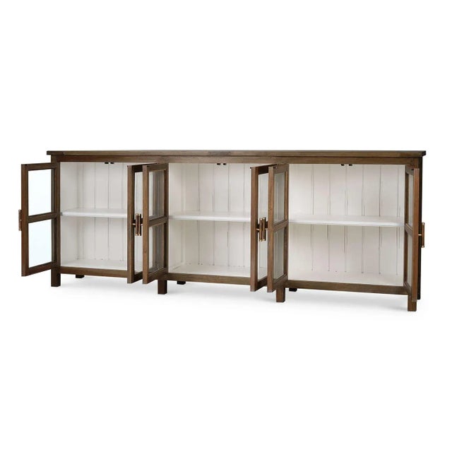 French Provincial Country Wood Sideboard With Glass Doors For Sale - Image 3 of 7