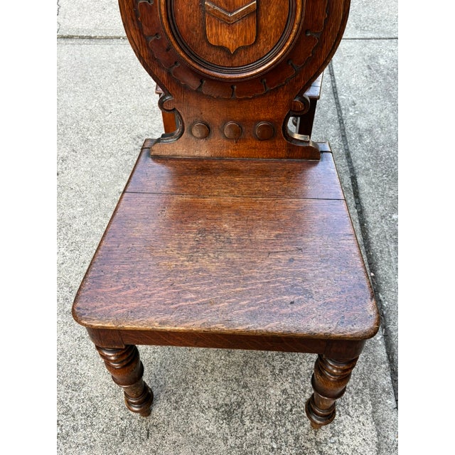 Pair of Early 19th Century English Regency Oak Hall Chairs With Carved Backs For Sale - Image 16 of 18
