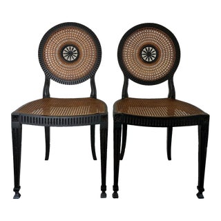 1960s Set of 2 Regency Dining Chairs With Caning For Sale