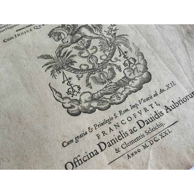 Antiquarian Engraving - Hippocratic Corpus Title Page - Medical Decor - 1621 For Sale - Image 6 of 8