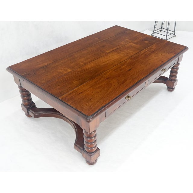 Heavy Large 30x54 Spanish Colonial Solid Mahogany Italian Coffee Table w/ Drawer For Sale - Image 13 of 14