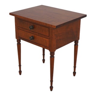 Tiger Maple Bench Made 2 Drawer Nightstand For Sale