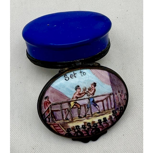 19thC Samson Enamel Boxing “Set To” Patch Trinket Box For Sale - Image 9 of 9