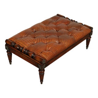 Whittemore Sherrill Limited Crocodile Embossed Tufted Leather, Regency Style Ottoman For Sale