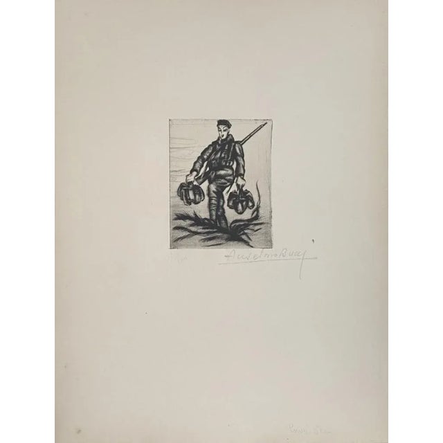 Military'' 1917s is a beautiful print in etching technique, realized by Anselmo Bucci (1887-1955). Hand signed. Numbered...