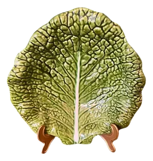 Majolica Glazed Ceramic Green Cabbage Leaf Large Bowl, Circa 1960