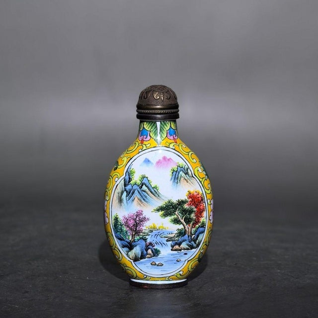 Late 19th Century Cloisonné Enamel Snuff Bottle With Landscape Scene, 63g For Sale - Image 4 of 7
