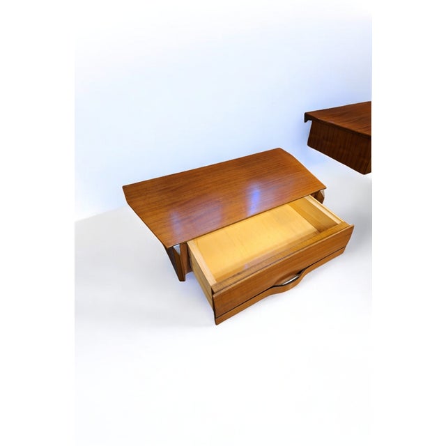 Wood Vintage Italian Wall-Mounted Bedside Tables by La Permanente Cantù, 1950s, Set of 2 For Sale - Image 7 of 9