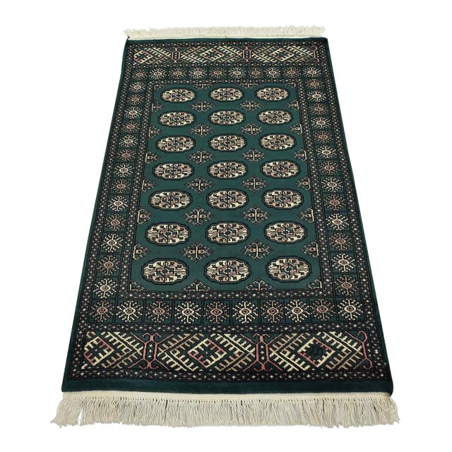 Bokhara Rug 3’7” X 5’11” Green Wool Tribal Hand-Knotted Oriental Carpet For Sale