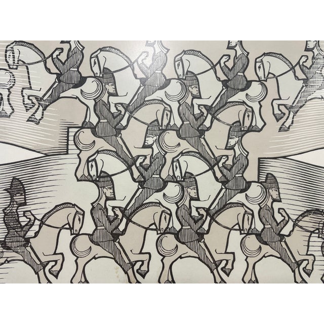 Cream Mid Century Modern Framed m.c. Escher Horsemen Print | Vintage MCM Art For Sale - Image 8 of 15