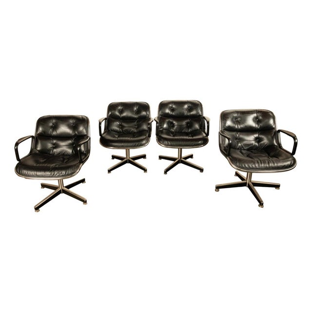 Mid-Century Modern Set of 4 Mid Century Modern Charles Pollock Knoll Black Leather Executive Chairs, 1963 For Sale - Image 3 of 17